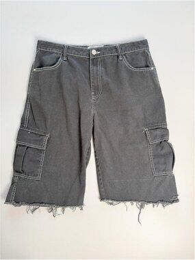 Vintage Refuge Cargo Shorts, Y2K Utility Shorts, Distressed Hem, Grunge 33"